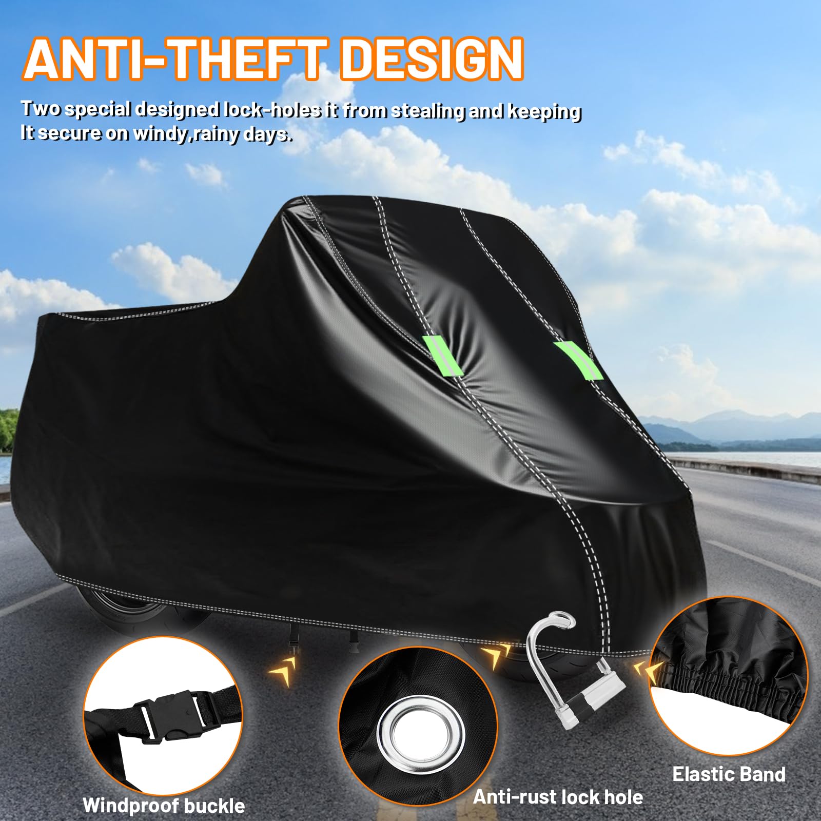 D-Lumina Telo coprimoto impermeabile per moto, in poliestere 210D, antifurto, universale, per la maggior parte delle moto, scooter, vespa, ecc., 265 x 105 x 125 cm, XXL