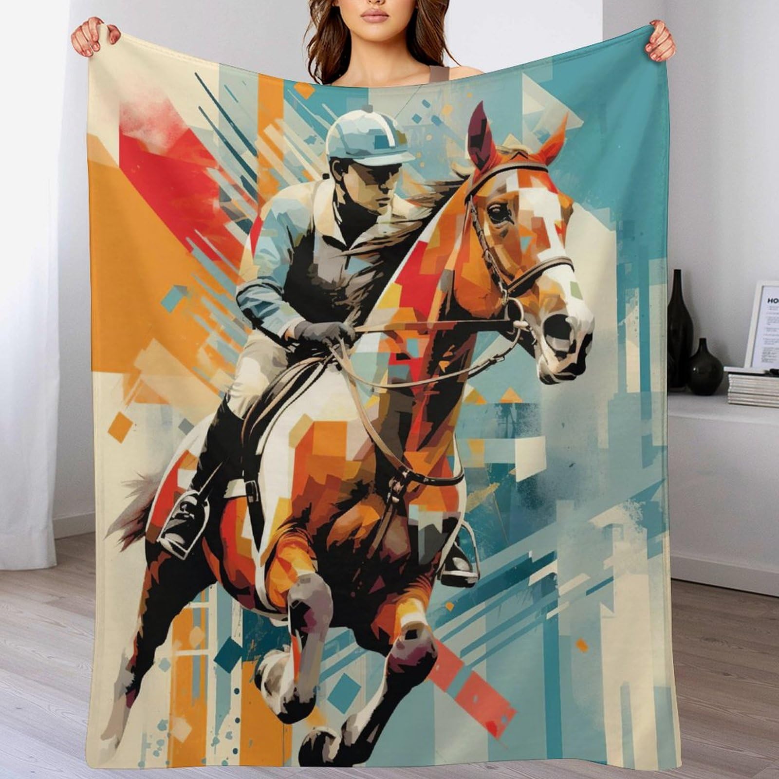 Couverture polaire de course de chevaux en flanelle douce pour lit chic