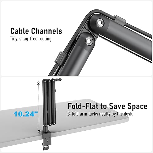 Miniatura 8 de Soporte para iPad para escritorio, brazo ajustable para tableta iPad con abrazadera en C, brazo largo plegable de 30 pulgadas y rotación de 360, se