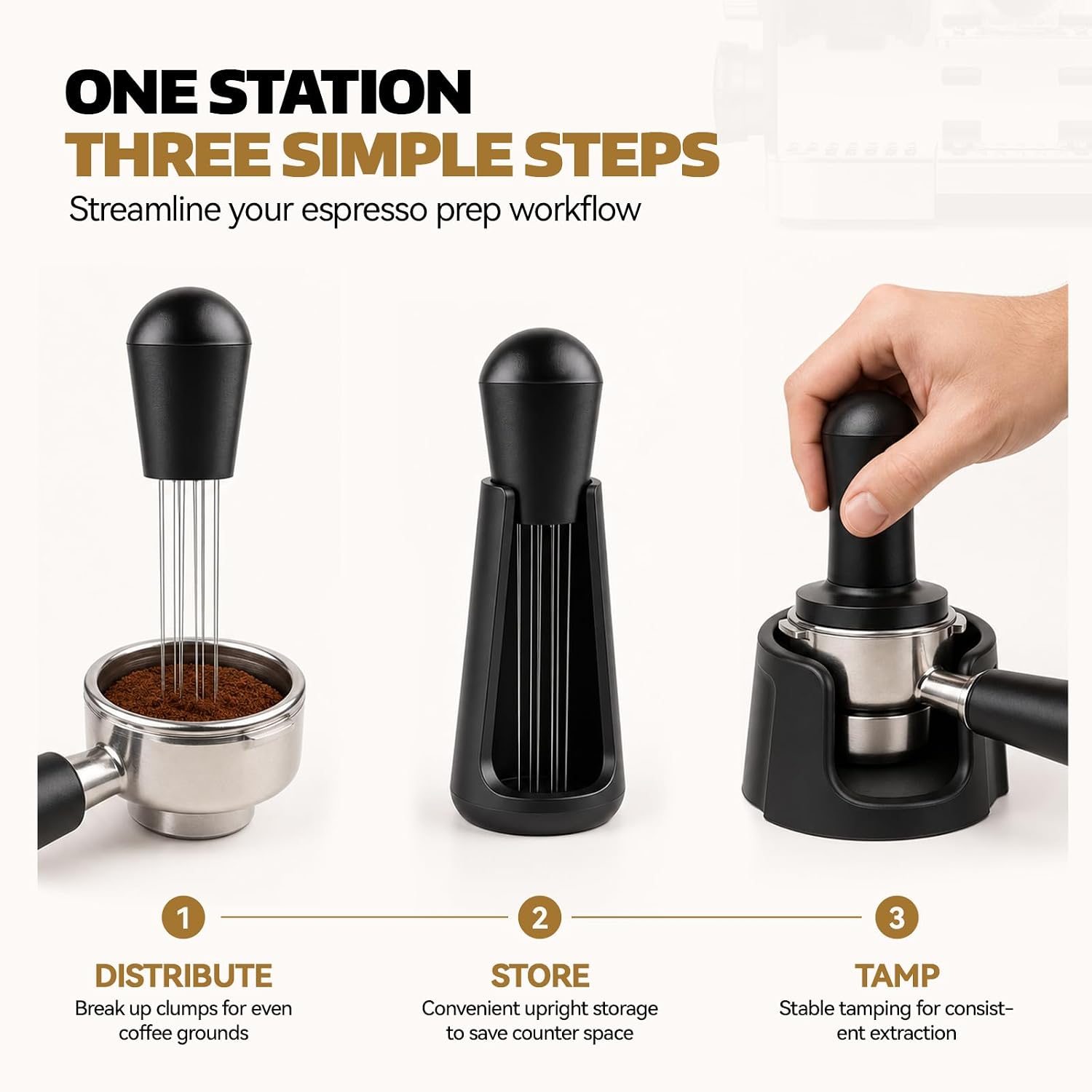 WDT Tool Espresso & Portafilter Holder Compatible with Ninja Luxe Cafe ES601 ES701, WDT Tool with 0.4mm 304 Stainless Steel Needles, Espresso Distribution Tool & Tamping Station