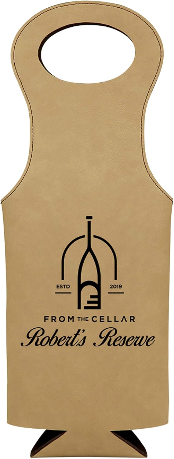 Personalized Leatherette Wine Bottle Bag - Wine Cellar (Black/Silver)