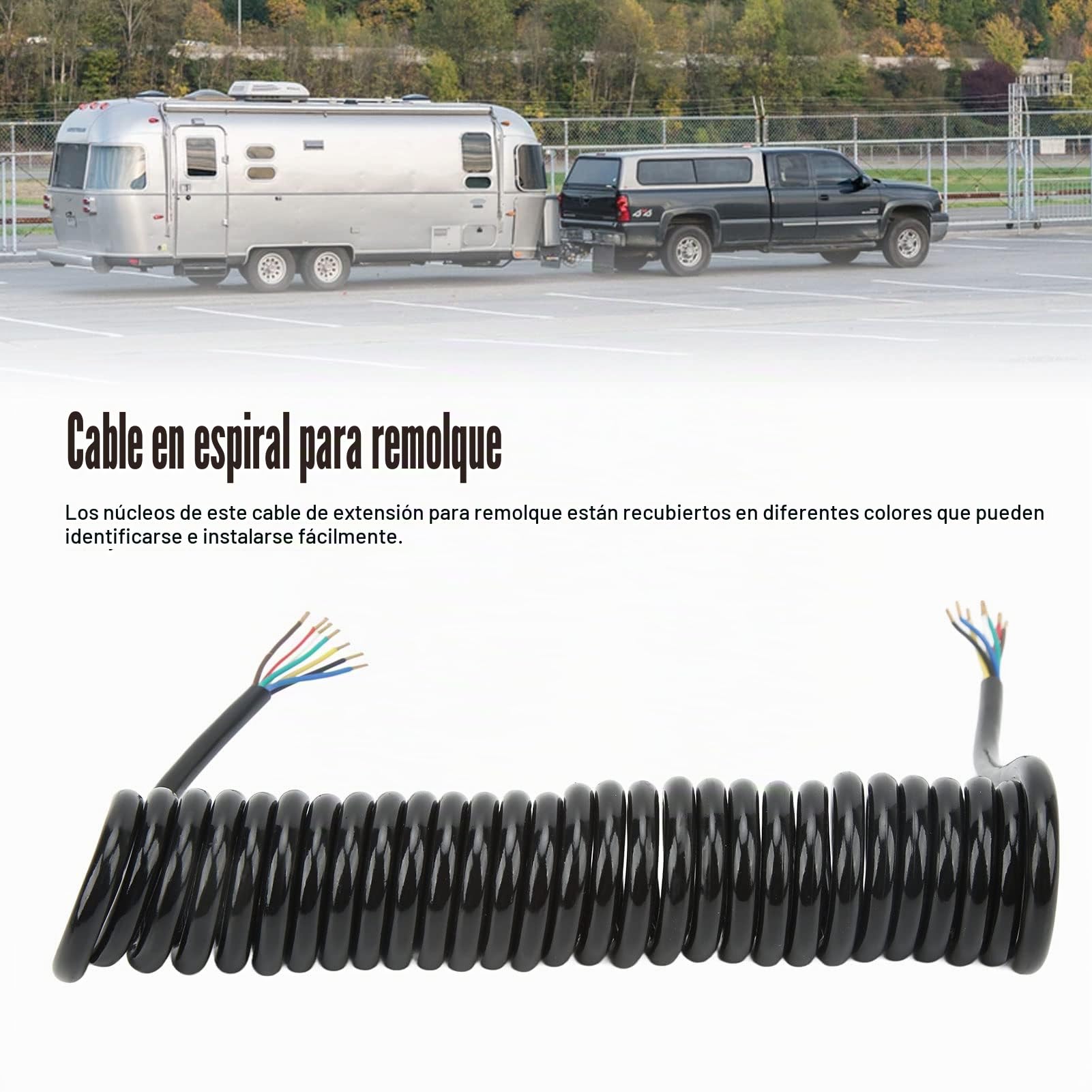 Cable en Espiral de Extensión para Remolque, 12,8 Pies, 20 AWG, 7 Núcleos, para Grúa, RV, Cobre de Poliuretano