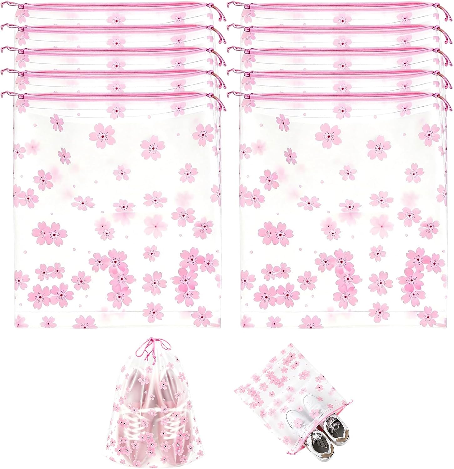 20 Pack Clear Cute Pattern Drawstring Shoe Bag,Large Reusable Waterproof Portable Shoe Bags for Travel, Dustproof Storage Organizer Shoe Bags for Storage (Mimi)