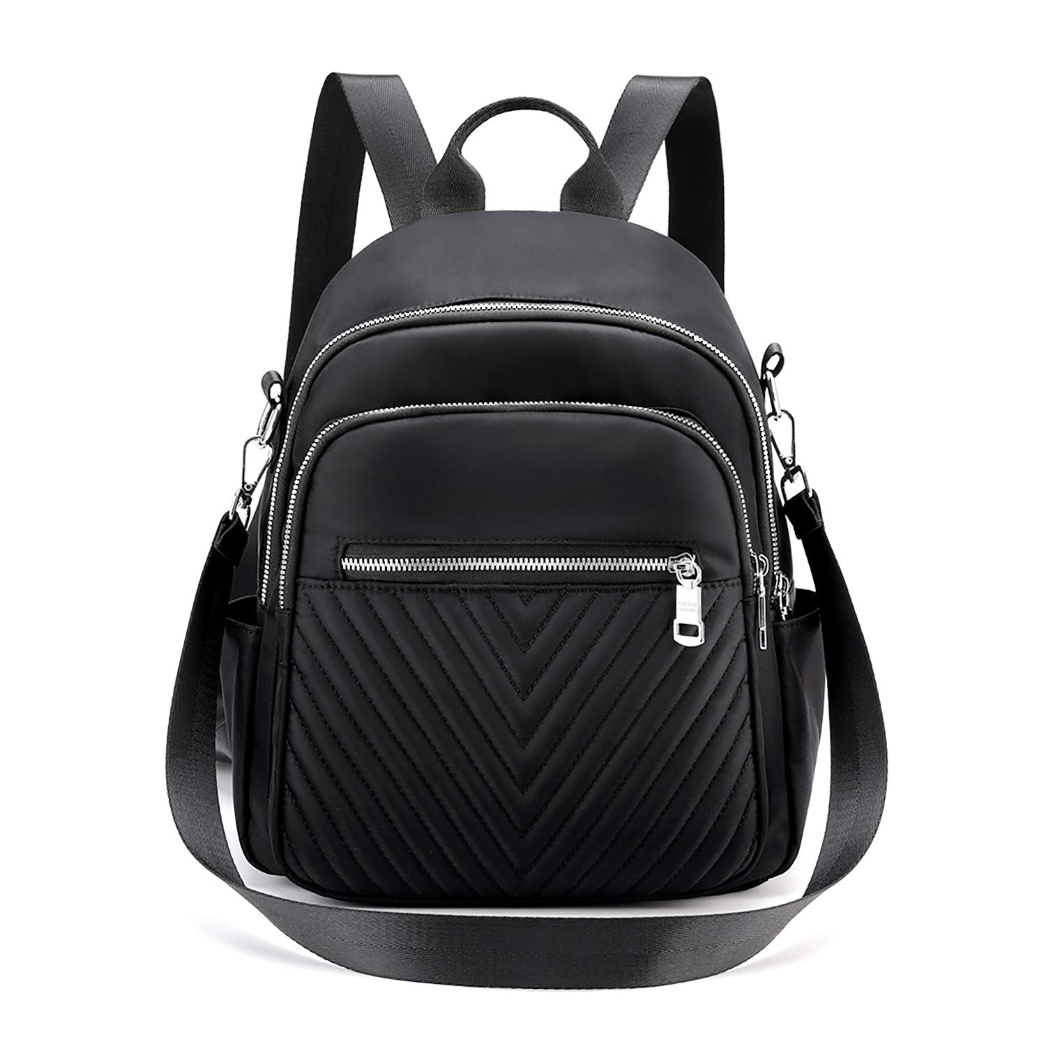 JOYHILL Small Backpacks for Women, Nylon Women's Fashion Backpack Black Backpack Handbags Water proof Ladies Rucksack Travel Shoulder Bag School Bags, Black, 27 L * 11 B * 33 H CM, Casual