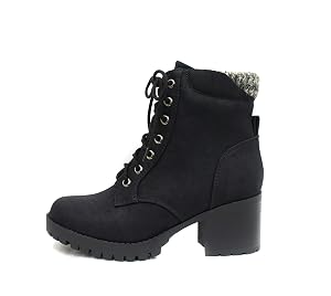 Soda Single Lug Sole Chunky Heel Combat Ankle Boot Lace up w Side Zipper