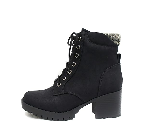 Soda Single Lug Sole Chunky Heel Combat Ankle Boot Lace up w Side Zipper