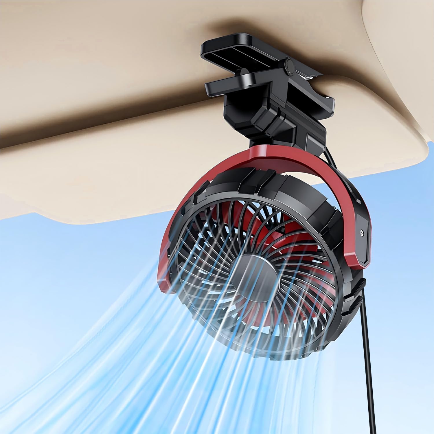 Auto Clip Ventilator,USB C Leise Fan Portable Klein Klemmventilator,360° Verstellbar 3 Stufen Stark Auto Lüfter für Car, SUV, PKW, LKW, Wohnmobil, Pickup, Van Autositz Ventilatoren(Schwarz)