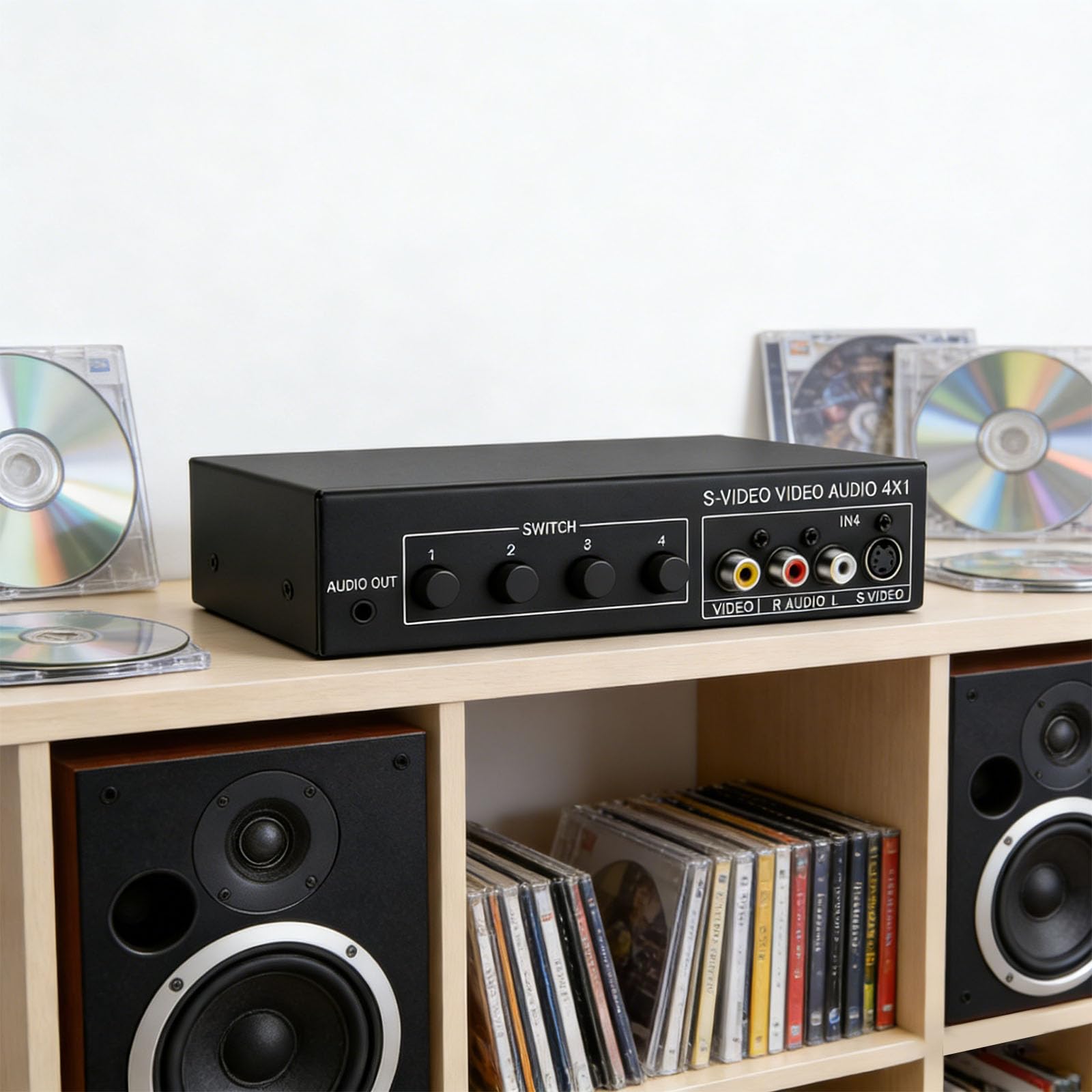 Commutateur S-Vidéo 4x1 avec sortie sonore de 3,5 mm Boîtier métallique Commutateur de remplacement 4 en 1 Out 720P Home Cinéma Changement