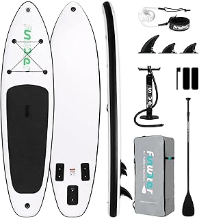 FunWater 320CM Aufblasbares Stand Up Paddle Board, Ultra-Leicht – SUP-Zubehör: Verstellbares Paddel, Pumpe, Rucksack, Leash, Finnen – Für alle Könnerstufen