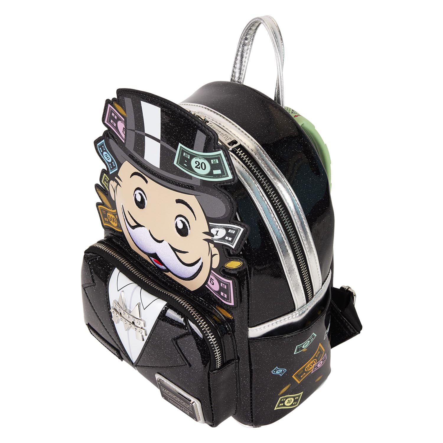 Loungefly Black Mr. Monopoly Character Backpack with Multicolor Money Accents MONOPOLY-171.jpg main image 2