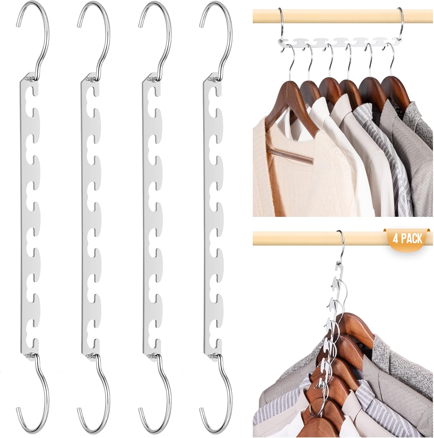 HOUSE DAY Closet Organizers and Storage Space Saving Hangers 12 Pack Stainless Steel Magic Hangers Upgraded Sturdy Multiple Hanger in one Space Saver Clothes Hanger College Dorm Room Essentials