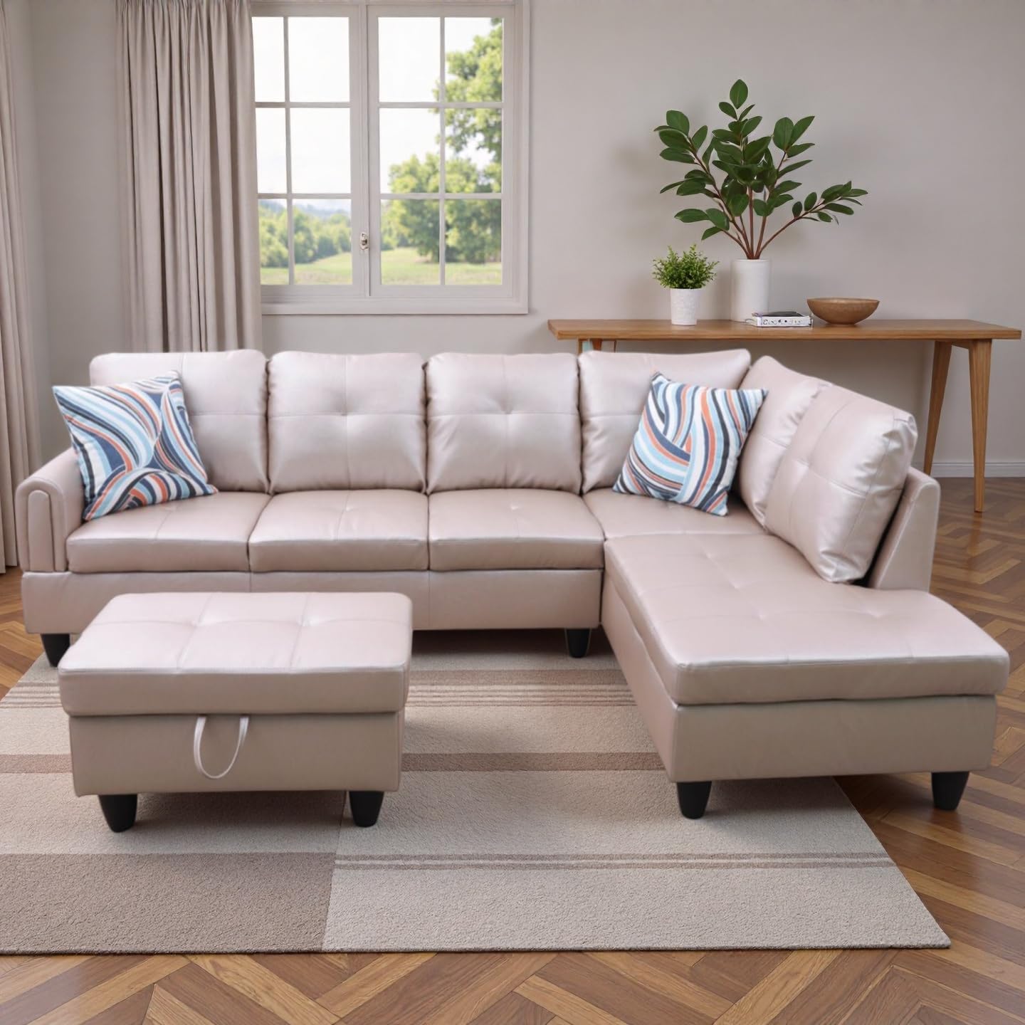 NicBex Modular L-Shaped Sectional Couches, 3-Piece Convertible Couch with Storage Ottoman, 4-Seat Comfy Sofa with Chaise for Living Room & Apartment, Latte