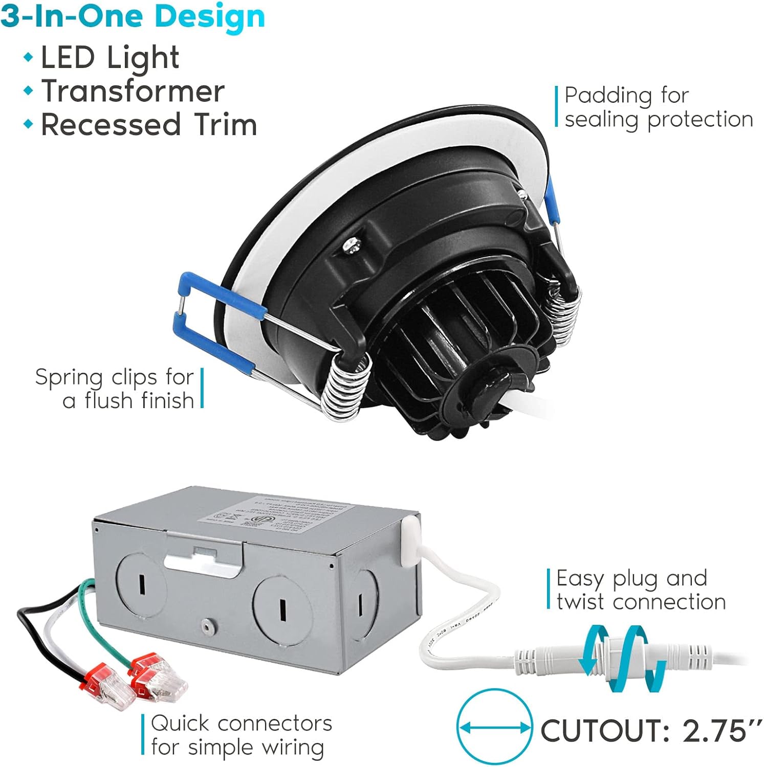 Black Adjustable LED Gimbal Canless Recessed Lighting Kit with Junction Box