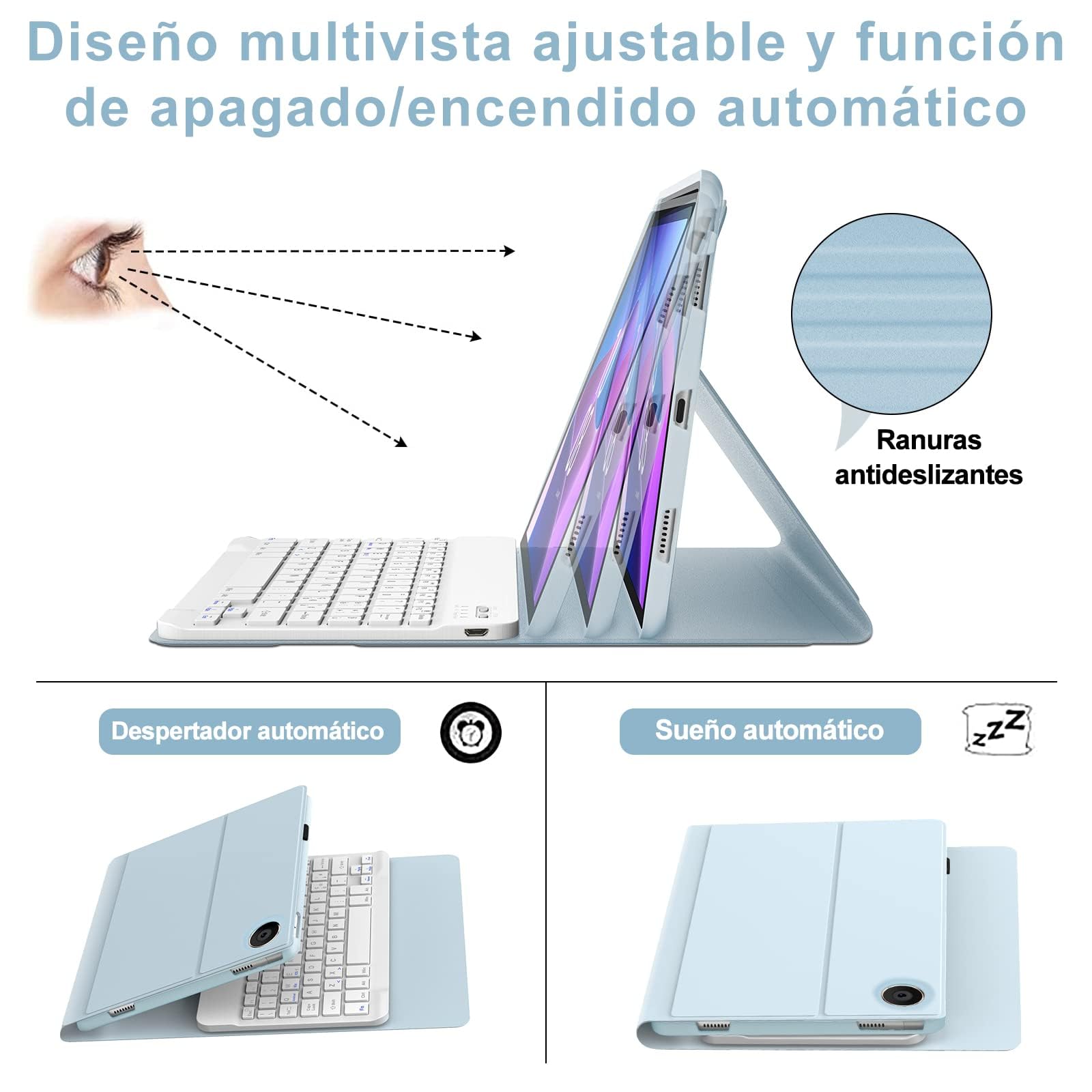 IVEOPPE Teclado para Lenovo Tab M10 Plus 3rd Gen, Funda Teclado Español Ñ Inalámbrico Magnético Desmontable para Lenovo Tab M10 Plus 3rd Gen, 10.61" 2022, Azul Cielo