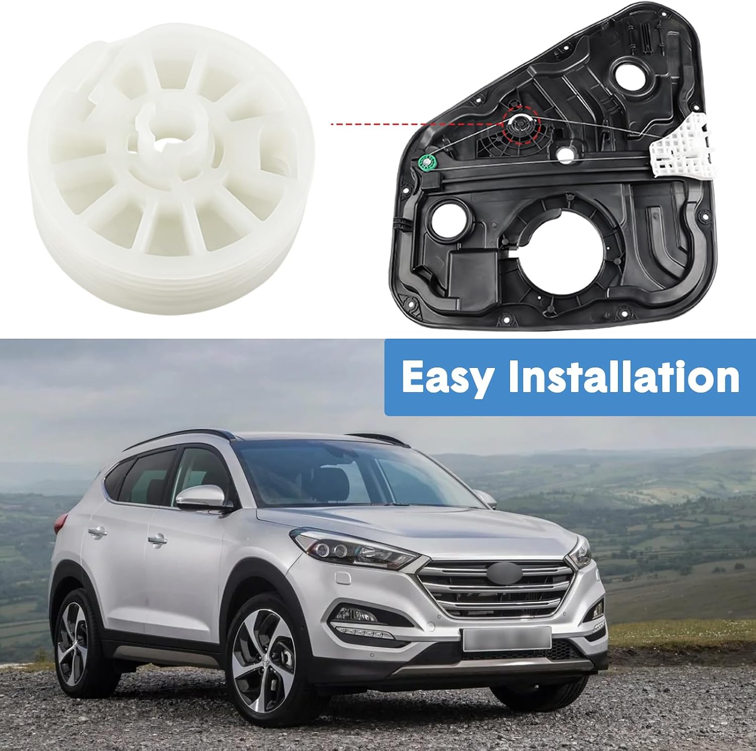 4PCS Window Regulator Drum Gear Spool, Window Regulator Sprockets Spools Fit for 2016-2021 Kia Optima Sportage Hyundai Tucson, for Front Rear Left and Right Windows, 82481D4000 83481D4000