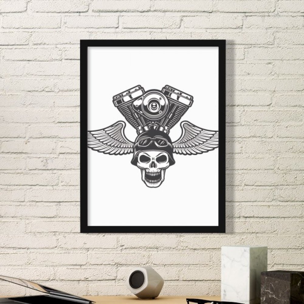 Cadre photo en bois premium motif artistique de squelette moto pour intérieur chic