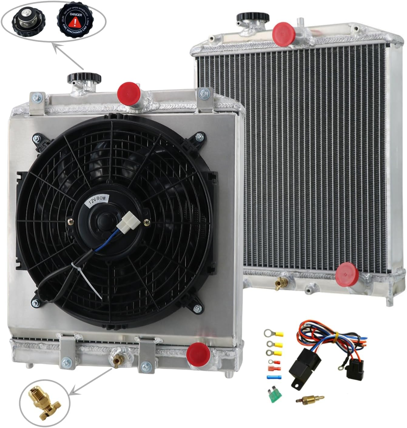 4 Row Radiator for 1992-2000 Honda Civic EK EG Del Sol D15 D16/Acura Integra GS LS HX 1993 1994 1995 1996 1997 1998 1999 Full Aluminum Radiators + Shroud fan + Thermostat Relay Kits