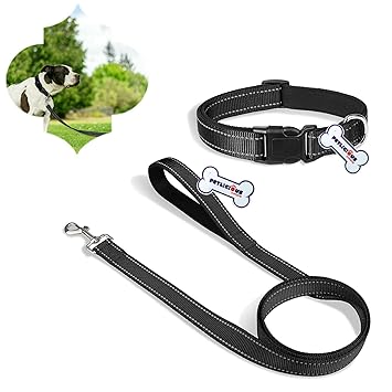 Petlicious & More? Nylon Made 25mm Reflective Dog Collar and Leash Set with Quick Release Buckle Nylon Pet Collars Adjustable for Small & Medium Breed Dogs (Adjustable Neck Size 14-20 Inch)