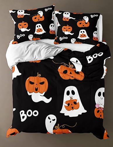 Miniatura 198 de Pumpkin Bedding Halloween Duvet Cover Set Funny Evil Pumpkin Pattern Design Black Halloween Bedding Set Queen 1 Duvet Cover 2 Pillowcases