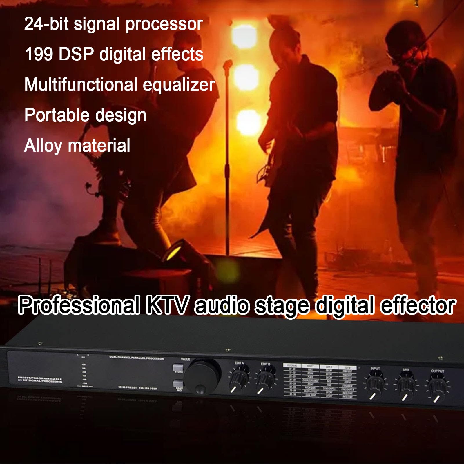 Processore DSP con Riverbero Digitale E Multieffetti, Processore Audio KTV con Equalizzatore, 99 Programmi Preimpostati, 199 Effetti Sonori, Elaborazione del Segnale Programmabile a 24 Bit