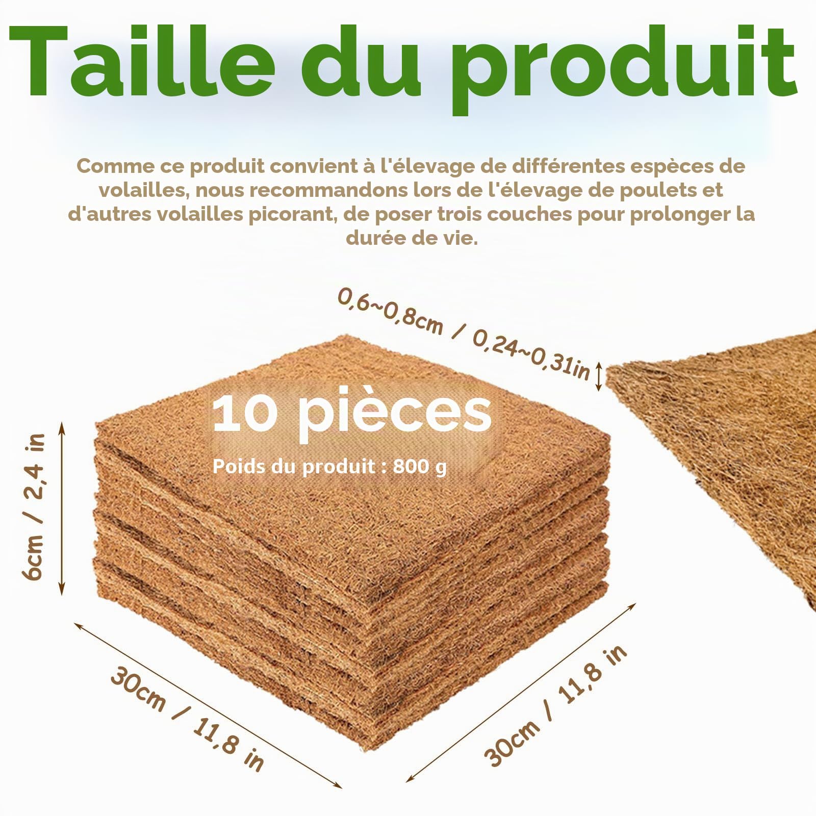 Lot de 10 Tapis de Nichoir pour Poules, De Nid De Poule 30 x 30 cm Tapis De Nidification, de Nid de Ponte pour Poules, Tapiss De Sol pour Poulailler, Convient pour les l'élevage de Volailles