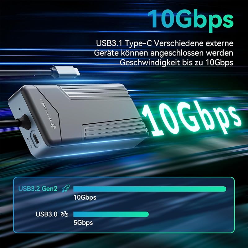 Yottamaster 8-in-1 USB-C Dokkoló M.2 NVMe SSD Házzal, 10Gbps Adatátvitel, 4K@60Hz HDMI, 100W PD Töltés, Kártyaolvasó, Windows/Mac