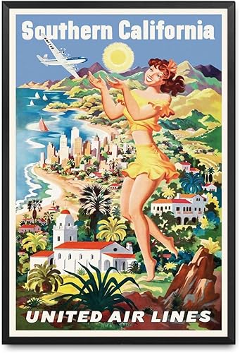 Pósteres de pintura en lienzo, impresiones artísticas de pared, impresiones artísticas vintage de California EE. UU., póster de viaje de alta