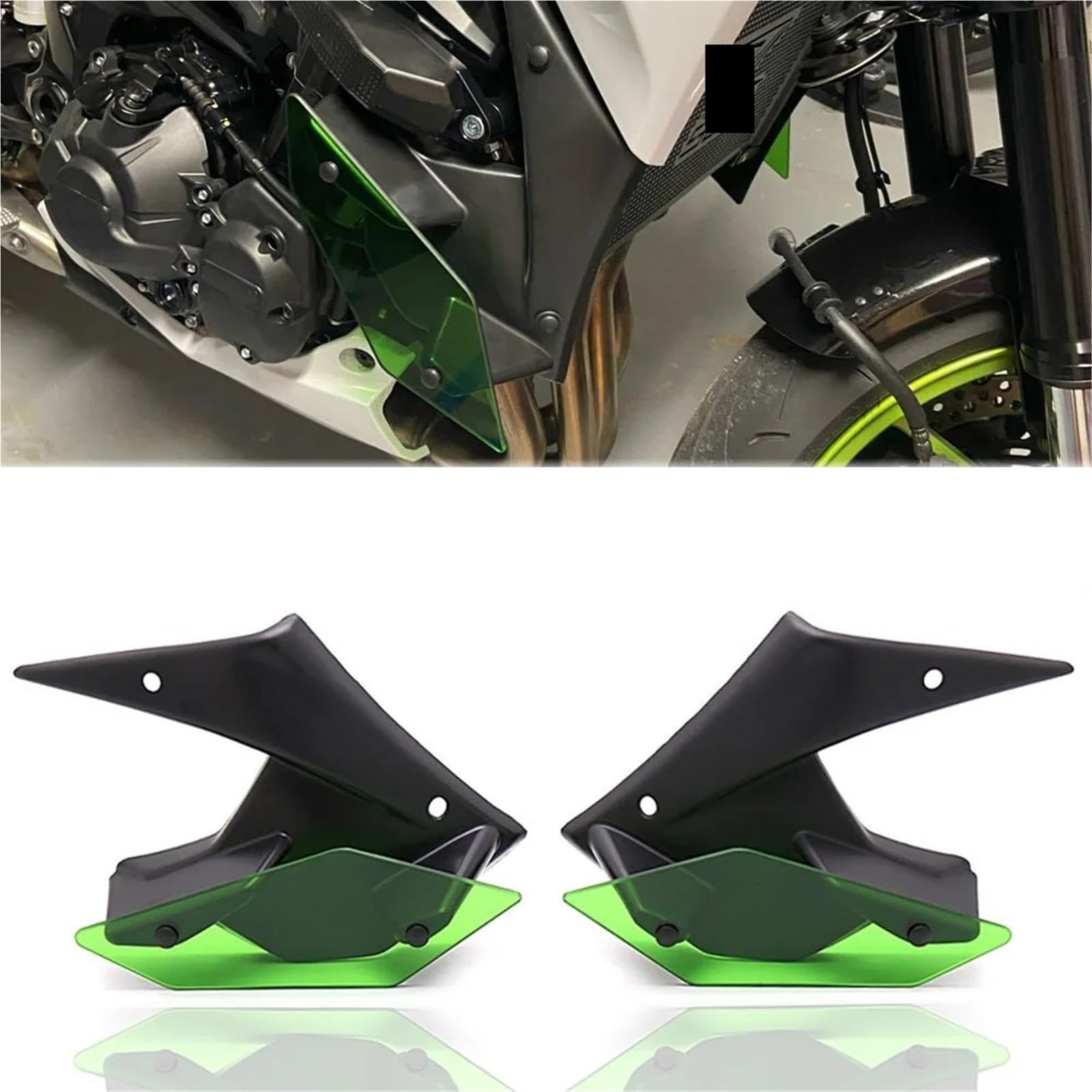 Alerón Motocicleta para para Z900 2020 2021 Piezas De Motocicleta Lado Downforce Desnudo Spoilers Winglet ala Fija Carenado(Green)
