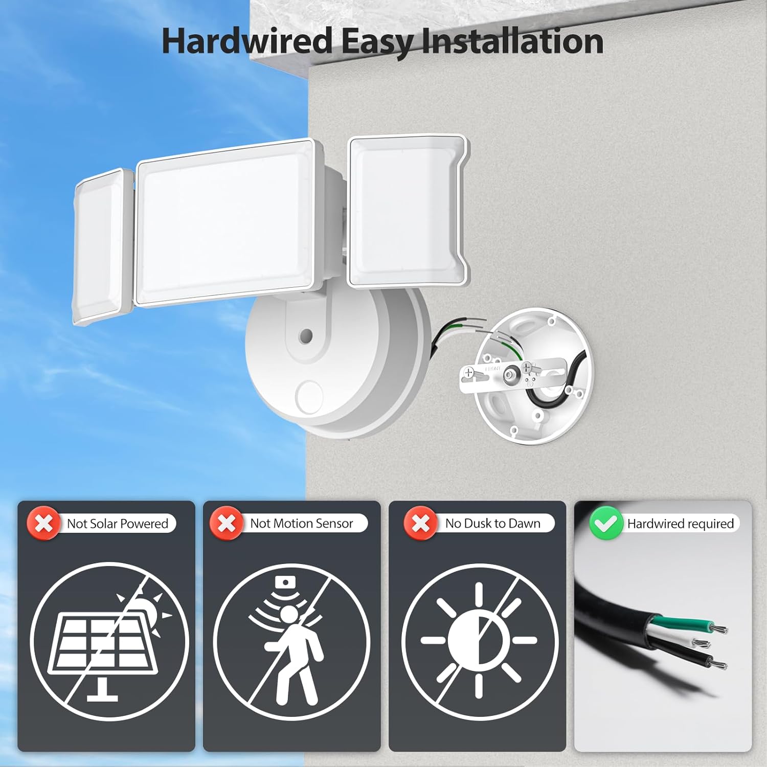 Olafus 60W Flood Lights Outdoor 2 Pack, Switch Controlled LED Security Lights 6000LM, 6500K Outside Floodlight, IP65 Waterproof Exterior Light Fixture for House, Yard, Garage, Wall/Eave Mount White