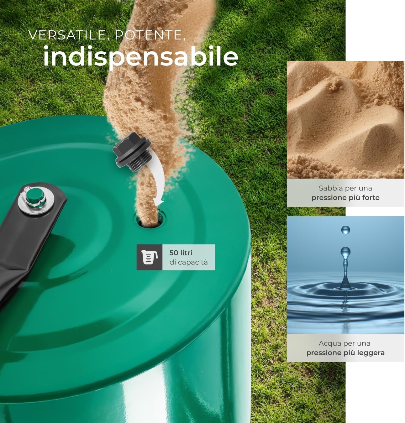 Close-up of the roller being filled with sand through the side opening