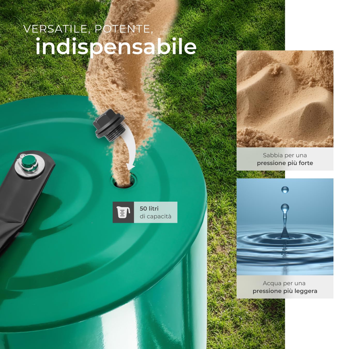 tectake® Rullo Giardino 60 cm in Metallo, Capacità 50 l, Ø 31 cm, Peso Max. 60 Kg, con Raschietto Anti Residui, Attrezzo per Prato e Aiuola, Compressore Giardino, Facile da Riempire con Sabbia o Acqua