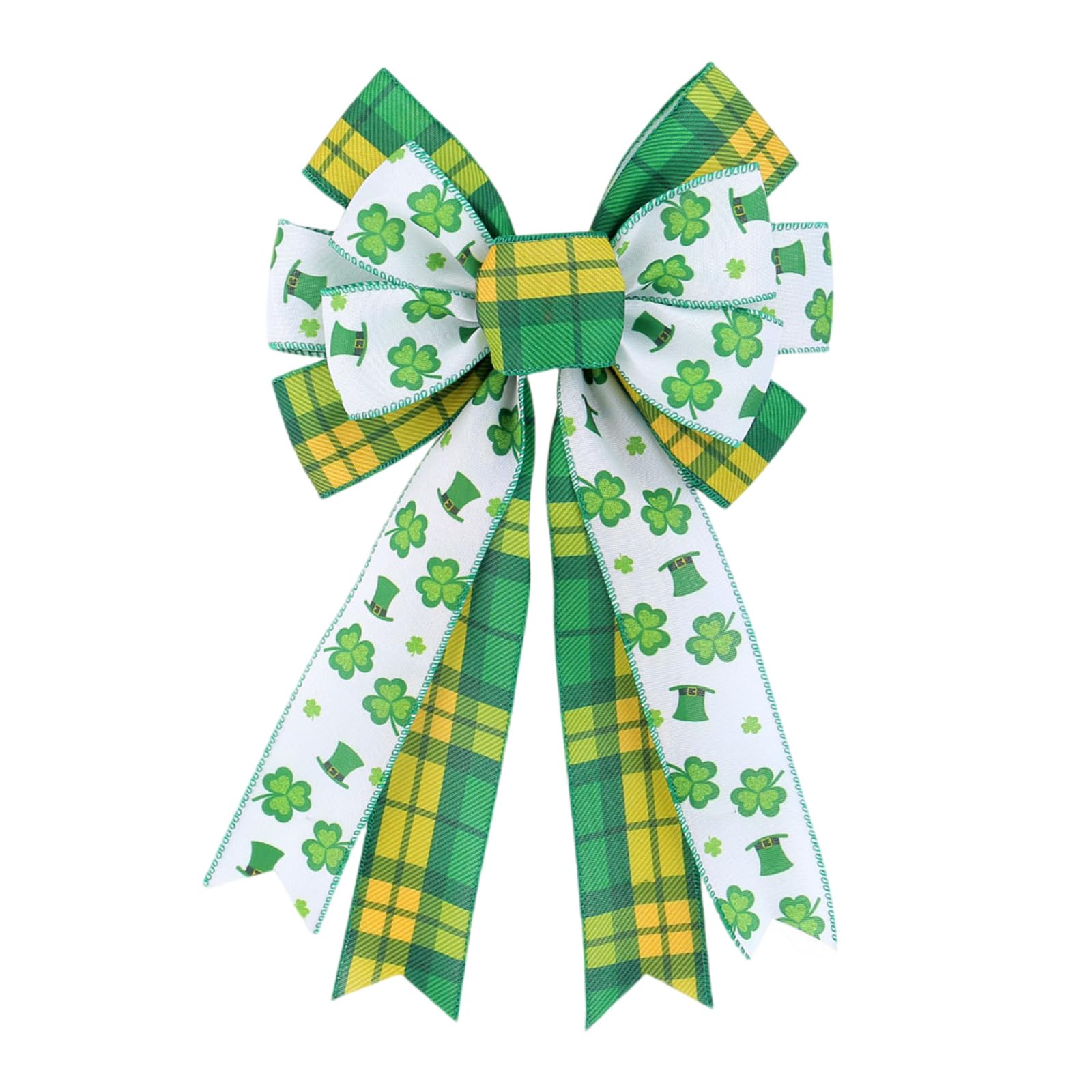 Buxuaaaa Irish Holiday Bowknots Accessory for Wreath Outdoor Decorations Large Green and White Burlap Clovers Bowknot Polyester Bowknot