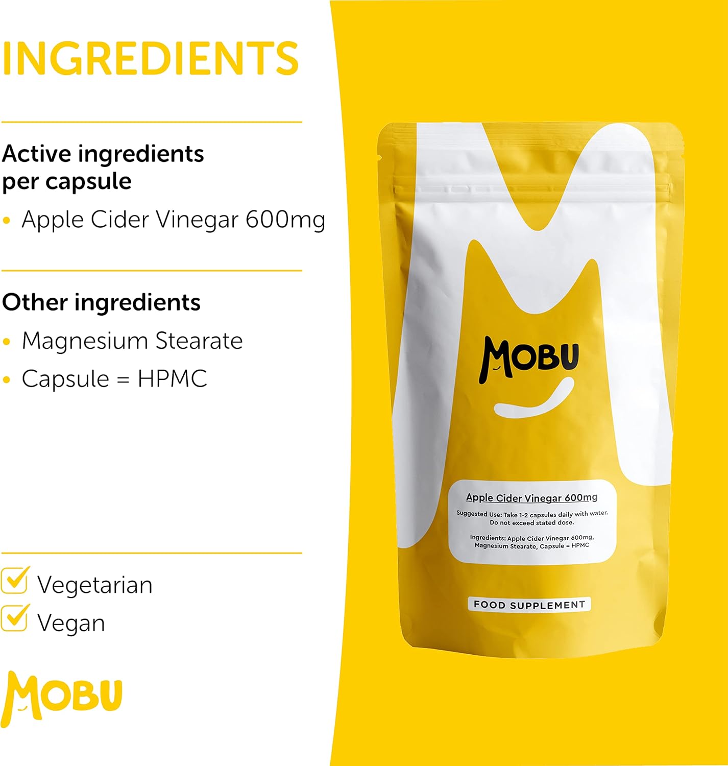 Apple Cider Vinegar 60 Capsules 1200mg Daily Dosage Detox & Energy