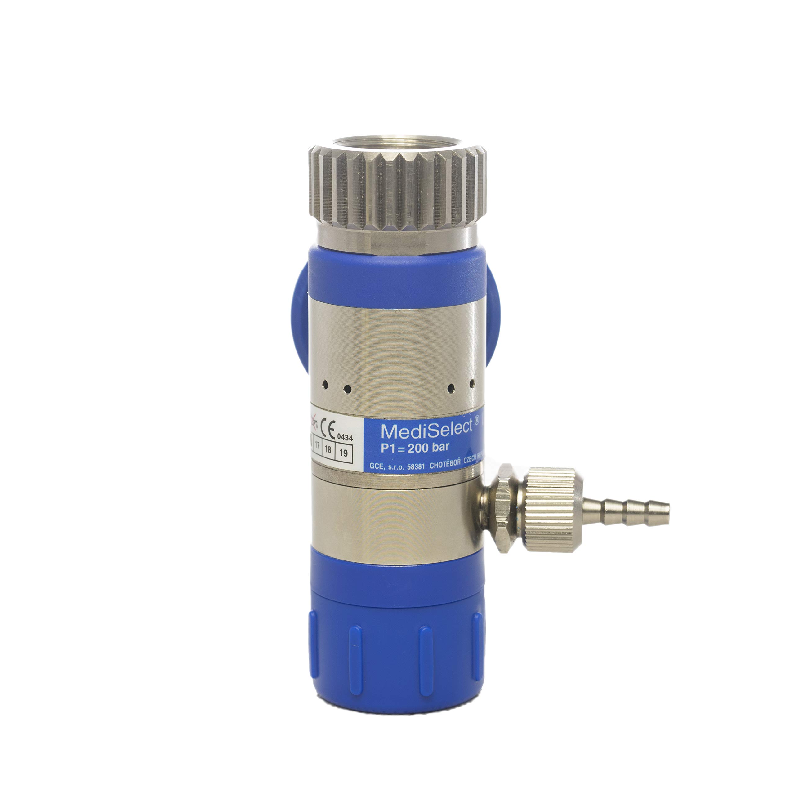 Sauerstoff Druckminderer (O2 Med.) MediSelect 25 "GCE" kurzer Anschlussbolzen, 0-25 l/min regelbar