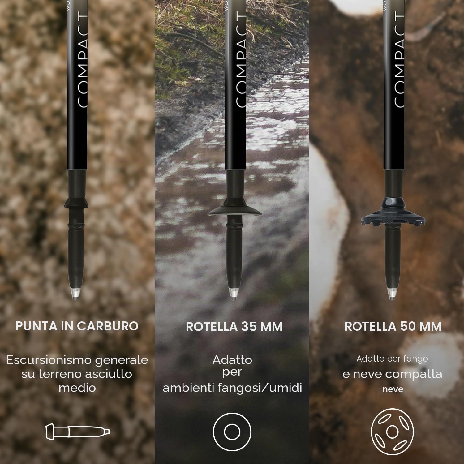 Fizan 3 bastoncini da trekking compatti – 158,8 g Ultralight, Backpacking, Thru Bastoni da trekking, regolabili, pieghevoli, vestibilità personalizzata, impugnature EVA, bastoncini da passeggio in