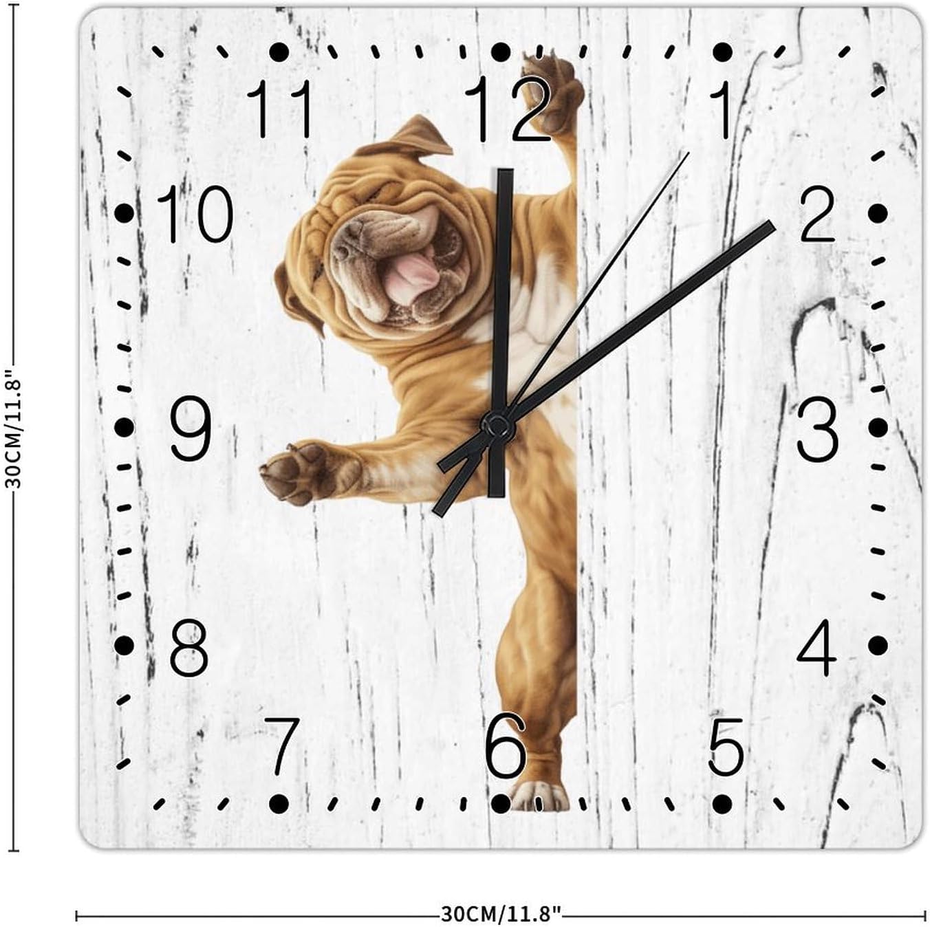 Pug Clock for Wall Pug Dog Peeking ASquare Corner Clocks Battery Operated Silent Art Clocks Funny Dog Animal Wooden Clock for Bathroom Bedroom 12x12in Housewarming Gift