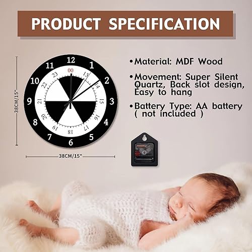 Miniatura 7 de ArogGeld Reloj de pared de madera con formato de 15 horas, funciona con pilas, 15 pulgadas, silencioso, sin tictac, moderno, para dormitorio, sala
