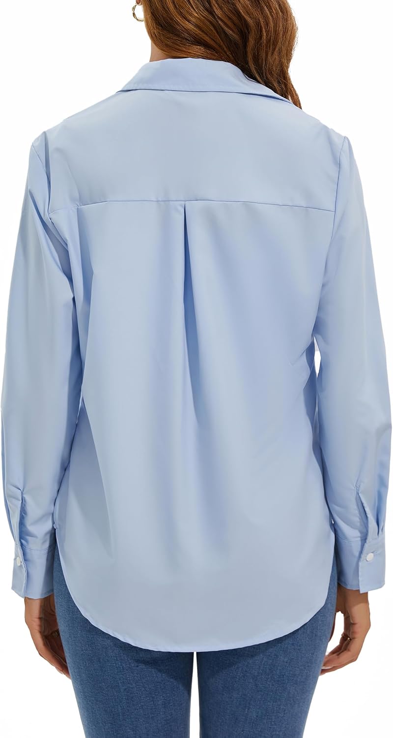 Women's Long Sleeve Blouses Wrinkle Free Button-Down Casual Dress Shirts for Women Fashion V Neck Tops - Image 3