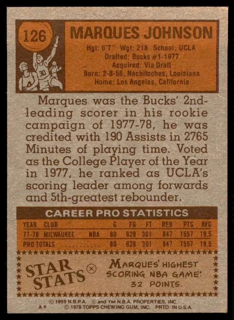Marques Johnson Rookie Card 1978-79 Topps #126 - Basketball Slabbed Rookie Cards