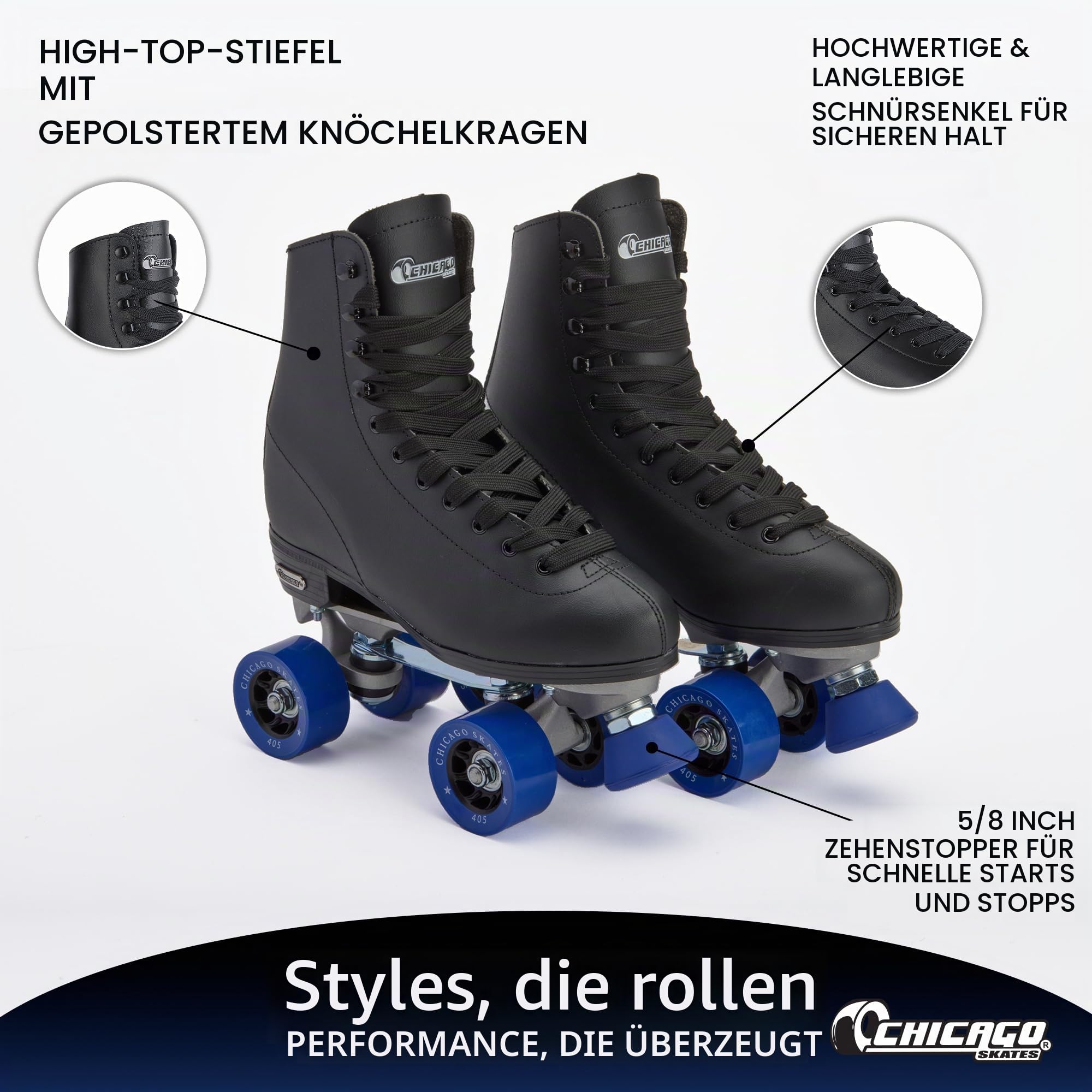 Chicago Skates Herren Classic Rollschuhe - Premium Black Quad Rink Skates