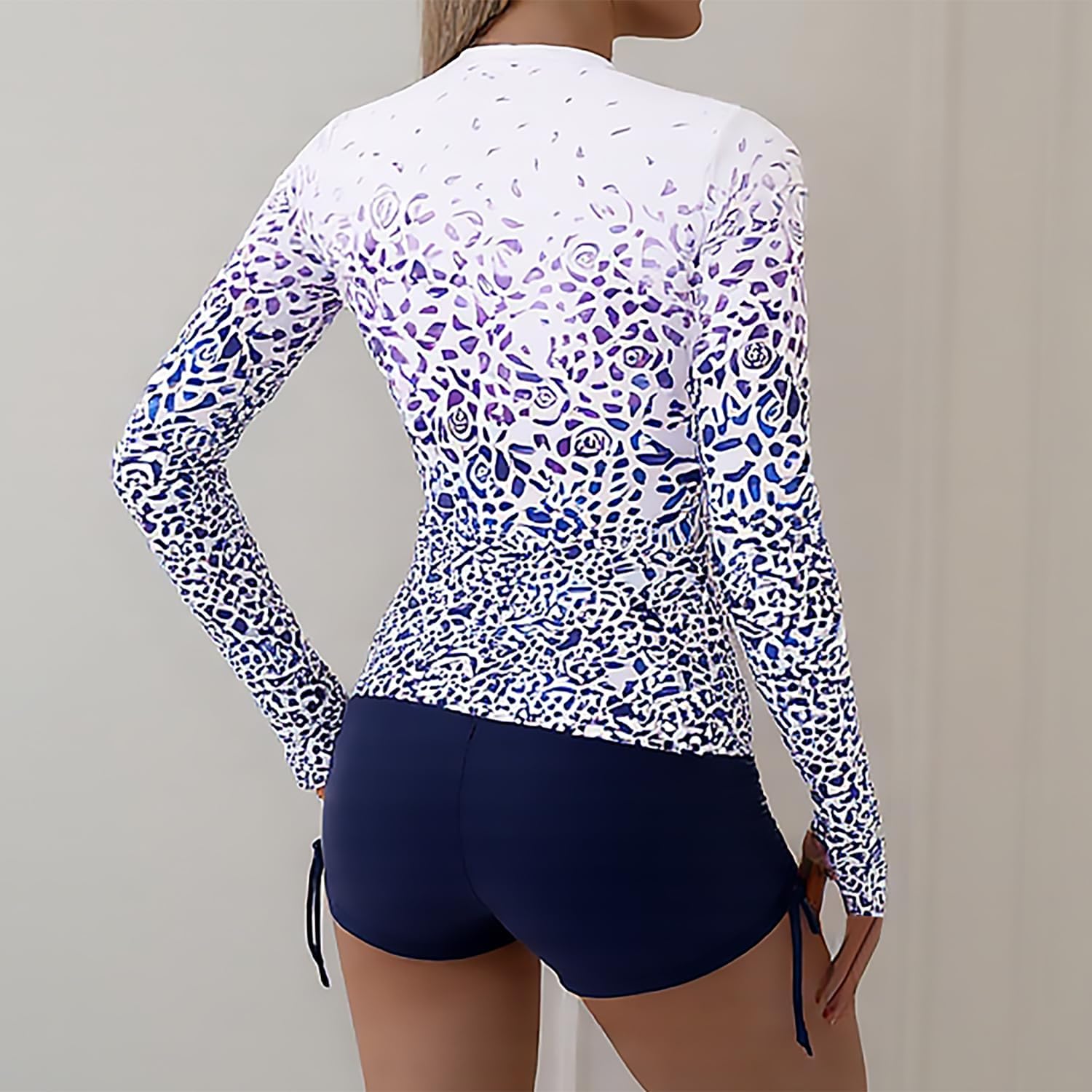 2 Piece Rash Guard for Women - Long Sleeve Swimsuit with Short UPF 50+ Zipper Swim Shirt Built in Bra Bathing Suit - Image 5