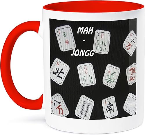3dRose Mah Jongg Tiles On - Taza de cerámica negra, 11 onzas, rojoblanco
