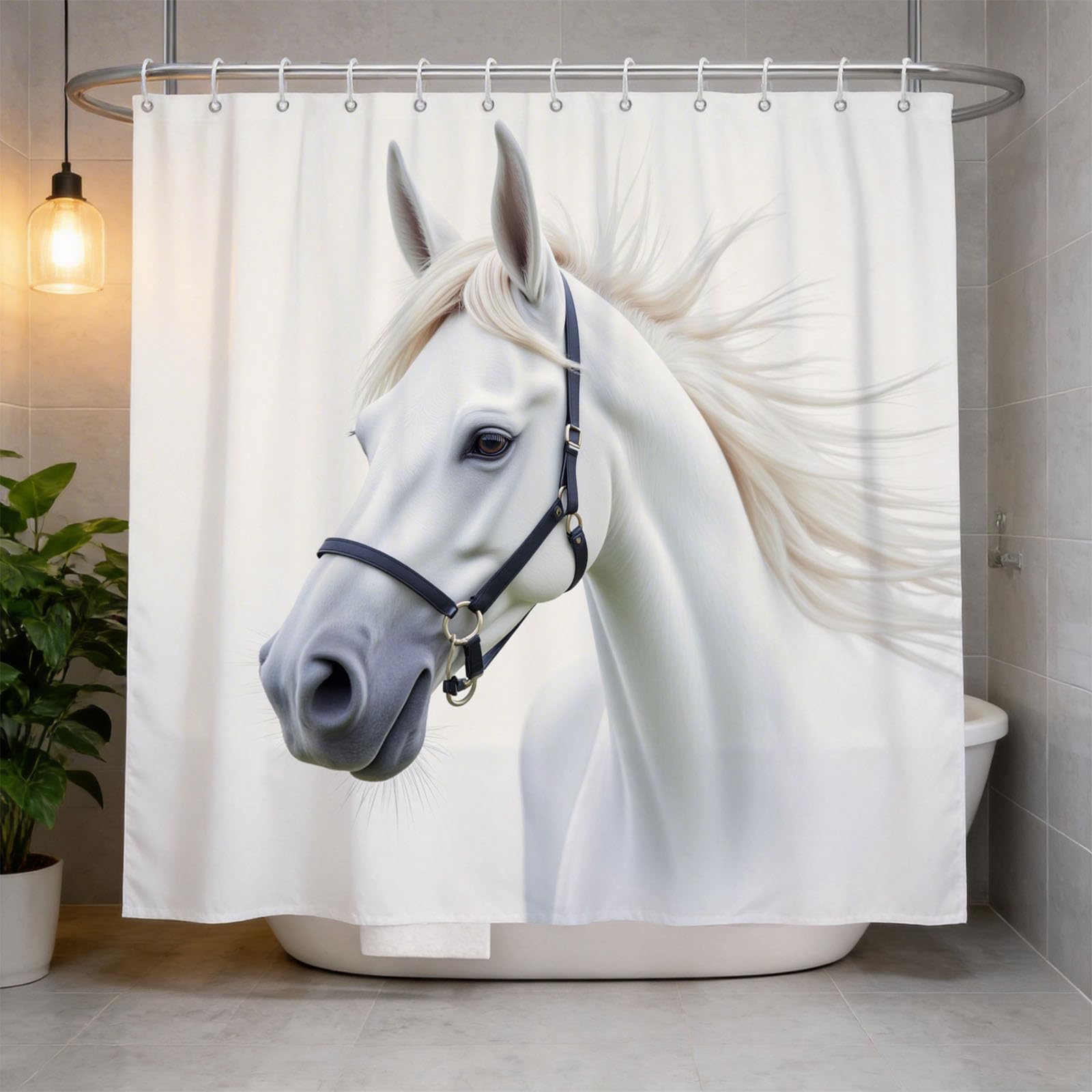 Hongduo 3D Horse Shower Curtain for Stalls Bathtubs Minimalistic Bathroom Decor Shower Curtain Set Polyester Fabric Waterproof 200x200cm/79X79 Inch with Hooks