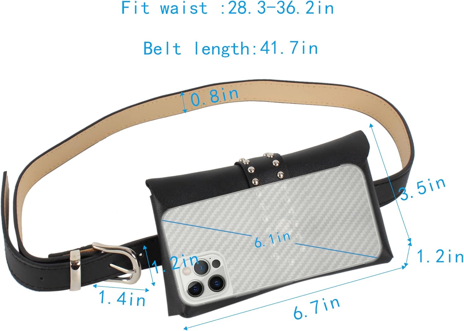 Women Mini Punk Rivet Fanny Pack Waist Bag with Belt Cellphone Pouch for Travel Workout Running Hiking - Image 6