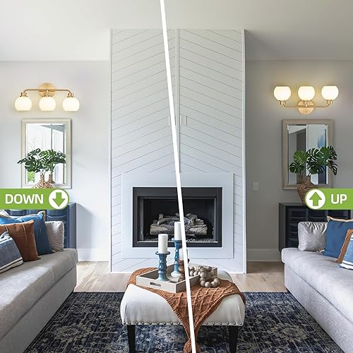 Miniatura 3 de Lámparas de baño doradas para tocador, 3 luces, apliques de pared, luces de latón cepillado con pantalla de cristal de globo de leche, lámpara de