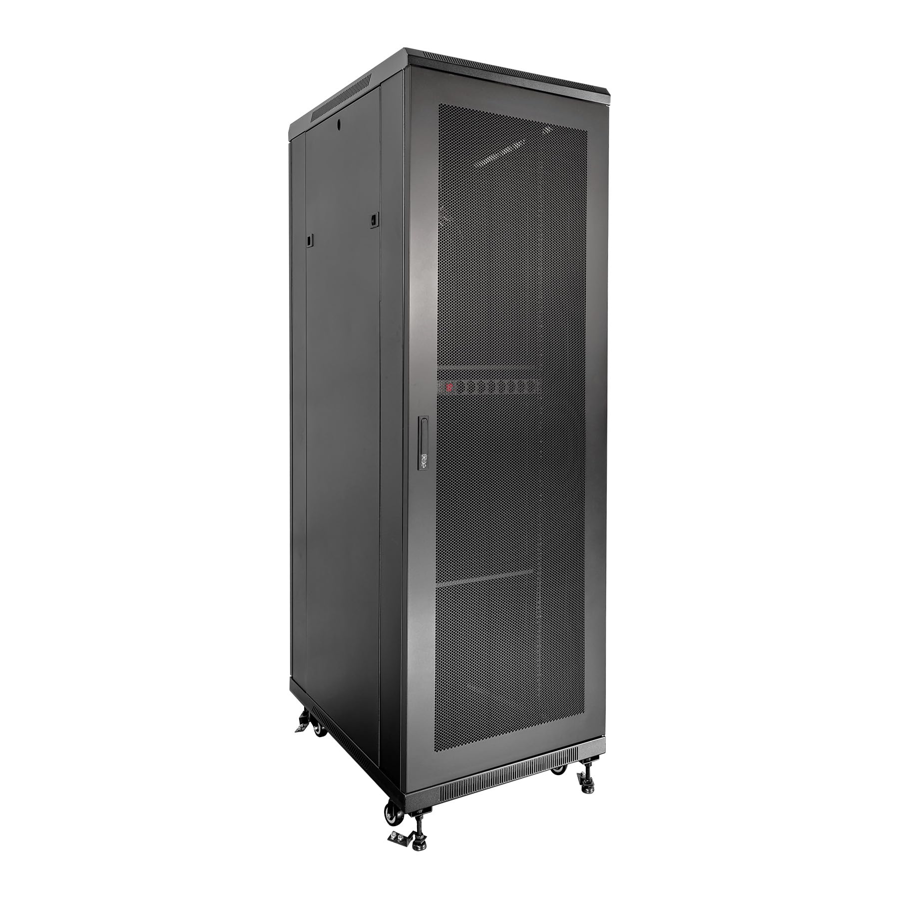 Aiten Data Armario Rack Suelo 19" 37U 600 x 600 x 1840 mm Montado con Accesorios: 2 Bandejas Fijas, 4 Ventiladores 120 mm, 1 PDU con 8 Puertos de 1U, Patas, Ruedas y Llaves