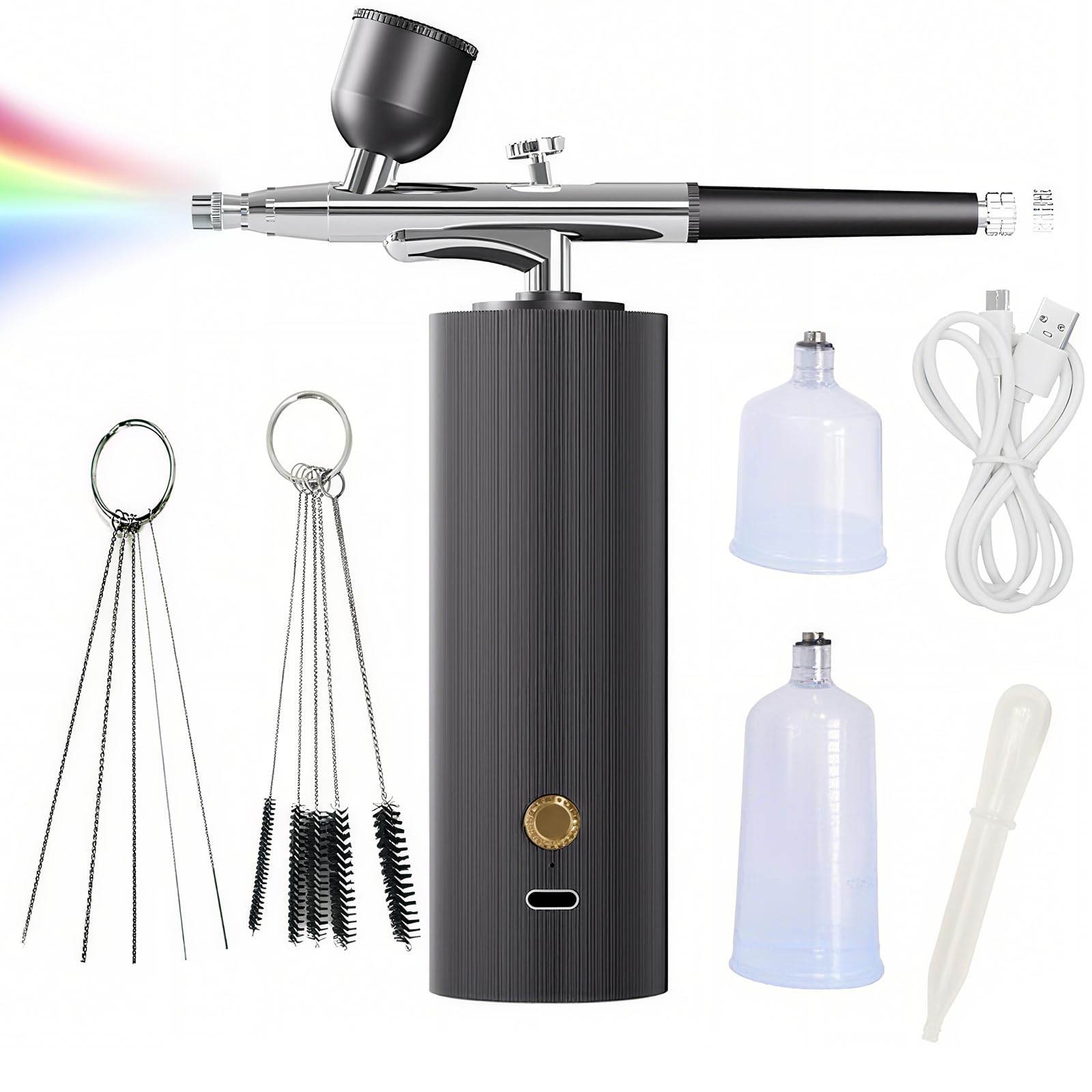 OBEST Juego de aerógrafo con compresor, tipo C recargable, juego de aerógrafo de alta presión con boquilla de 0,3 mm y juego de cepillos de limpieza para graffiti, pintura, arte de uñas, maquillaje
