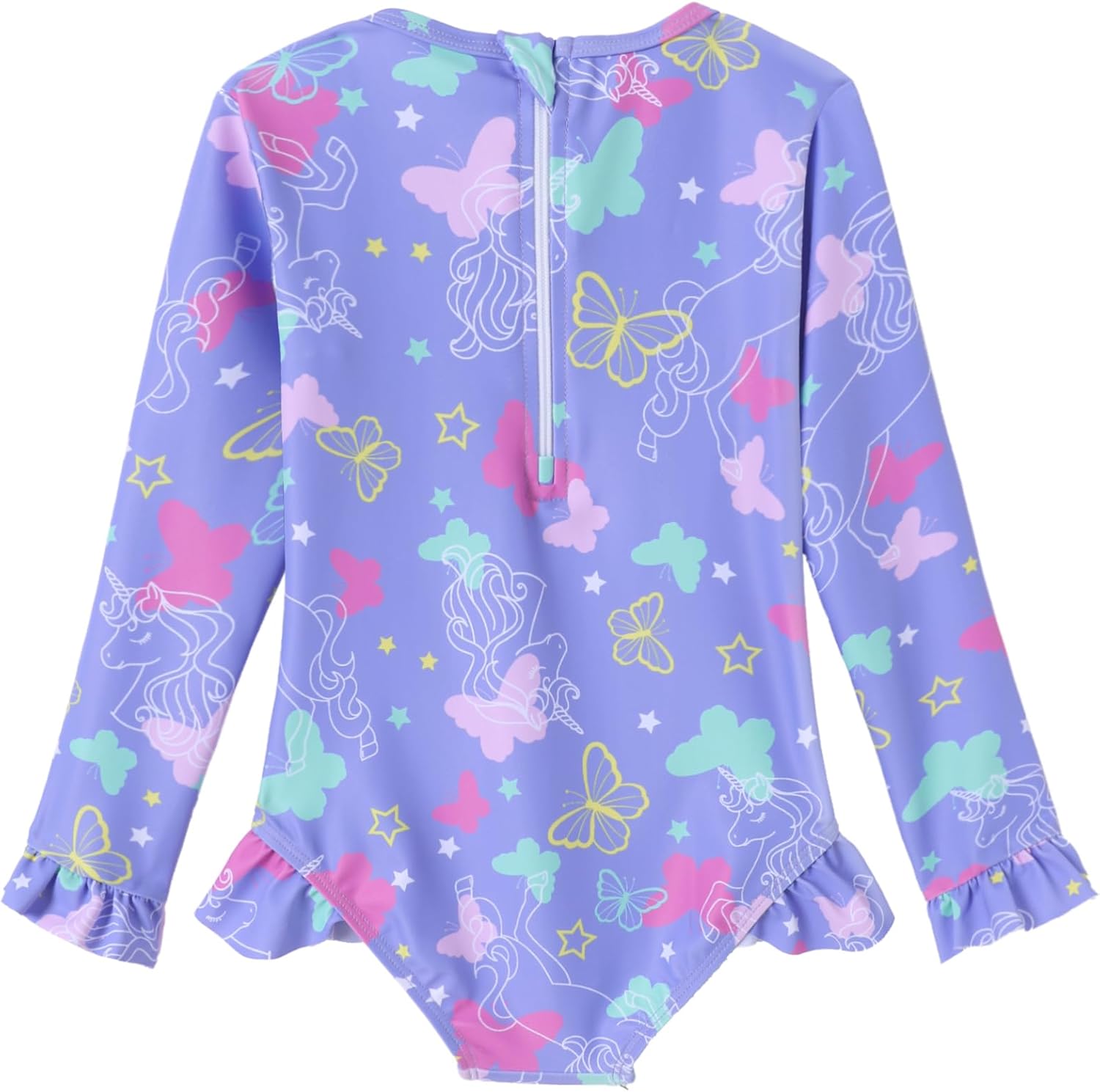 Girls One Piece Swimsuits Long Sleeve Ruffle Zipper Bathing Suit Cute Kids UPF 50+ Rashguard Swimwear 1-6 Years - Image 2