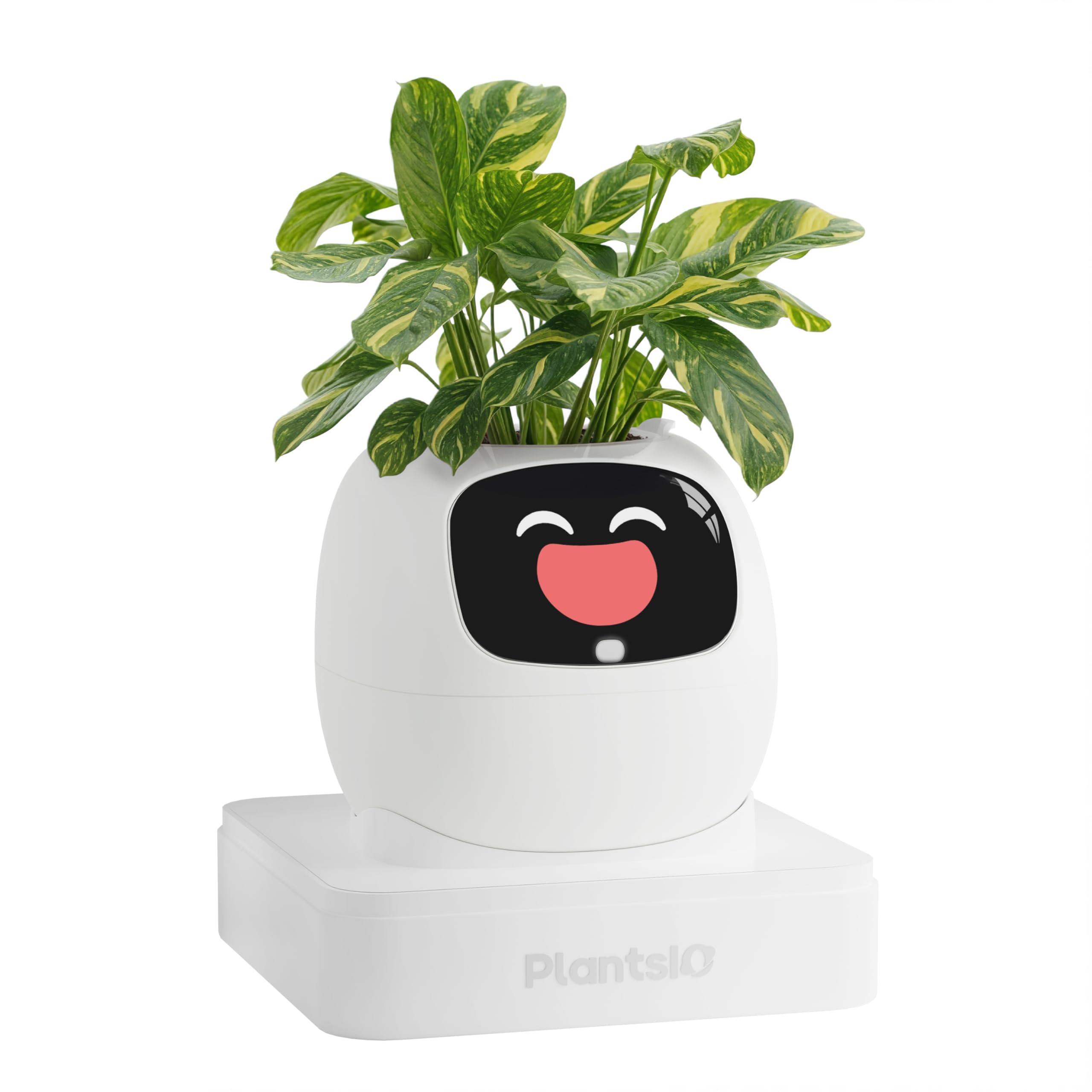 PLANTSIO Ivy - Vaso da fiori intelligente per la decorazione della casa, ideale per la casa, per la scrivania, idea regalo, per la cura delle piante, con emoji e amici animali domestici (Bianco latte)