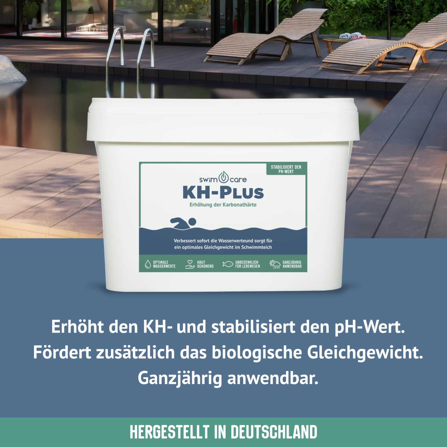 swimcare® KH-Plus - 5 kg - Erhöht die Karbonathärte in Schwimmteichen - Stabilere pH-Werte - Fördert das biologische Gleichgewicht im Teich und Naturpool